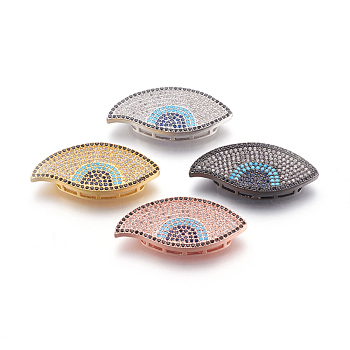 Brass Micro Pave Cubic Zirconia Slide Charms, Lead Free & Cadmium Free & Nickel Free, Long-Lasting Plated, Leaf, Colorful, Mixed Color, 18.5x39x5mm, Hole: 1~1.5x10.5mm