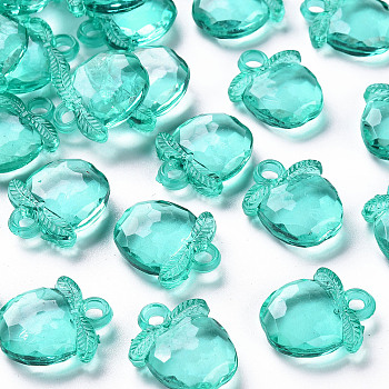 Transparent Acrylic Pendants, Faceted, Apple, Turquoise, 20x17x5~6mm, Hole: 3mm, about 480pcs/500g