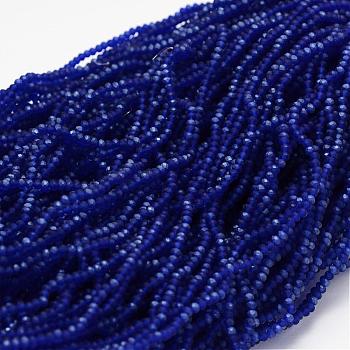 Half Rainbow Plated Faceted Rondelle Glass Bead Strands, Frosted, Blue, 2.8~3x2mm, Hole: 0.8mm, about 200pcs/strand, 15.1 inch
