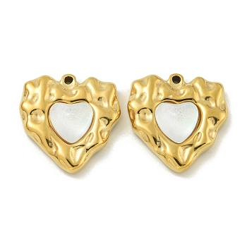 304 Stainless Steel Pendants, with Cat Eye, Heart Charm, Real 14K Gold Plated, White, 19x18x5.5mm, Hole: 1.2mm