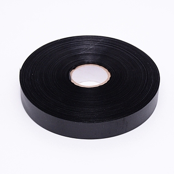 Polyester Blank Sewn-in Label Ribbon, with Spool, Black, 25mm, 200m/roll