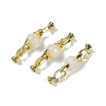 Natural Moonstone with Brass Fold Over Clasps, Real 18K Gold Plated, Long-Lasting Plated, Rack Plating, Round, 38mm