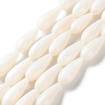 Natural Freshwater Shell Beads Strands, Teardrop, Floral White, 17~18x6.5~7mm, Hole: 1mm, about 23pcs/strand, 15.59''(39.6cm)