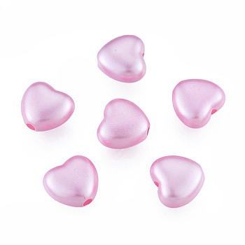 ABS Plastic Imitation Pearl Beads, Heart, Orchid, 10x11x5.5mm, Hole: 1.8mm