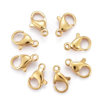 Vacuum Plating 304 Stainless Steel Lobster Claw Clasps, Parrot Trigger Clasps, Real 24K Gold Plated, 10x6x3mm, Hole: 1.5mm