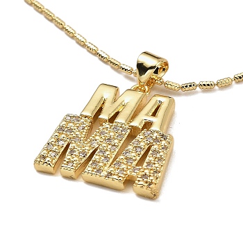 Golden Plated Brass Micro Pave Cubic Zirconia Pendant Necklaces, for Mother's Day, Word, 16.73 inch(425mm), Pendant: 21x19.5mm