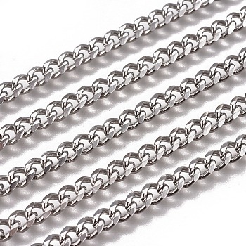 Handmade 304 Stainless Steel Cuban Link Chains, Chunky Curb Chains, Twisted Chains, Unwelded, Faceted, Stainless Steel Color, 7x5x2mm, Wire: 1.4mm