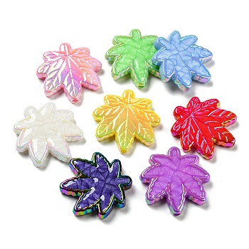UV Plating Acrylic Beads, Iridescent, Leaf, Mixed Color, 30.5x30x5.5mm, Hole: 2.1mm