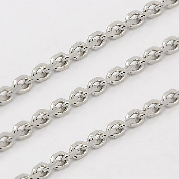 304 Stainless Steel Cable Chains, Diamond Cut Chains, Unwelded, Faceted, Oval, Stainless Steel Color, 1.8x1.5x0.4mm