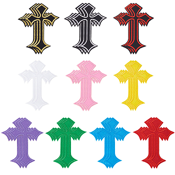 Cross Shape Iron On Patches, Stick On Patch, Costume Accessories, Appliques, Mixed Color, 103x73x1.5mm, 10pcs/set