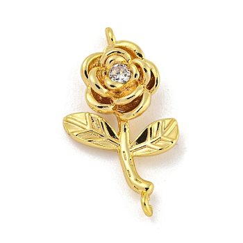Long-Lasting Brass Micro Pave Clear Cubic Zirconia Connector Charms, Rose Link, Real 18K Gold Plated, 23.5x13x4mm, Hole: 1.5mm