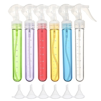 DIY Cosmetics Storage Containers Kits, with PET Plastic Portable Spray Bottle and Plastic Funnel Hopper, Mixed Color, 21.6x2.8cm, Capacity: 35ml, 6pcs/set