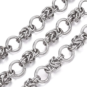 Alloy Round Ring Link Chains, Unwelded, with Spool, Real Platinum Plated, 15x2.5mm, about 16.40 Feet(5m)/Roll