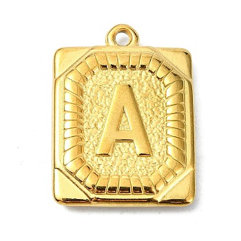 Ion Plating(IP) 304 Stainless Steel Pendants, Rectangle with Letter Charm, Real 18K Gold Plated, Letter A, 24.5x18x3mm, Hole: 1.8mm