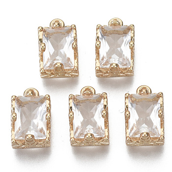 Glass Rhinestone Pendants, with Light Gold Plated Brass Claw Open Back Settings, Rectangle, Faceted, Crystal, 10x6x5mm, Hole: 1mm