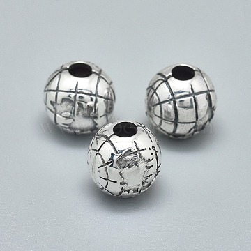 925 Sterling Silver European Beads, Large Hole Clip Clasps, Carved with 925, Earth, Antique Silver, 9.5x10mm, Hole: 3.5mm(STER-L060-28AS)