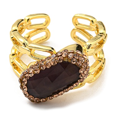Natural Amethyst Oval Open Cuff Ring with Rhinestone(RJEW-D005-11G)-2