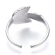 304 Stainless Steel Leaf Open Cuff Ring for Women(RJEW-N040-26)-3