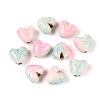 Crackle Opaque Acrylic Beads, Imitation Turquoise, Heart, Two Tone, Turquoise, 9.5x10.5x7mm, Hole: 1.8mm(OACR-N152-02)