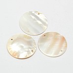 Natural Freshwater Shell Links connectors, Flat Round, 30x2mm, Hole: 2mm(SHEL-O003-01)