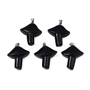 Natural Obsidian Pendants, with Stainless Steel Snap On Bails, Mushroom, Stainless Steel Color, 27.5~28.5x23~25x9.5~10.5mm, Hole: 3x5mm(G-R480-02H)