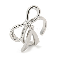 Bowknot Brass Cuff Rings, Open Rings for Women, Real Platinum Plated, Adjustable(RJEW-L113-015P-01)