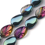 Transparent Electroplate Glass Bead Strands, Half Rainbow Plated, Teardrop, Colorful, 18.5x12.5x6mm, Hole: 1mm, about 40pcs/strand, 29.29 inch(74.4cm)(EGLA-C001-HP01)
