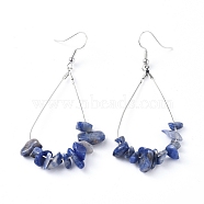 Dangle Earrings, with Natural Sodalite Chips, Platinum Plated Brass Earring Hooks and teardrop, Pendants, 71~75mm, Pendant: 53.5~59mm, Pin: 0.5mm(EJEW-E255-B01)