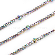 Ion Plating(IP) 304 Stainless Steel Curb Chains, Twisted Chains, Satellite Chains, with Spool, Rondelle Beads, Soldered, Rainbow Color, 3mm, about 32.8 Feet(10m)/roll(CHS-L021-011B)