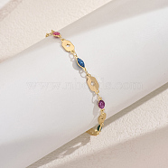 Fashionable Vintage Brass Colorful Enamel Ladies Anklets, 18K Gold Plated, Oval, 9-1/8 inch(230mm)(ME1794-1)