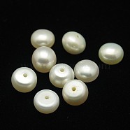 Grade AA Natural Cultured Freshwater Pearl Beads, Half Drilled Hole, Half Round, White, 8.5~9x6~7mm, Hole: 1mm(PEAR-D001-8.5-9-2AA-A)