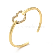 Clear Cubic Zirconia Hollow Out Heart Open Cuff Bangle, Rack Plating Brass Jewelry for Women, Lead Free & Cadium Free, Real 18K Gold Plated, Inner Diameter: 2-1/2x2 inch(6.2x5cm)(BJEW-M231-10G)