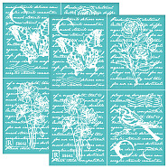 Self-Adhesive Silk Screen Printing Stencil, for Painting on Wood, DIY Decoration T-Shirt Fabric, Turquoise, Flower, 280x220mm(DIY-WH0338-177)