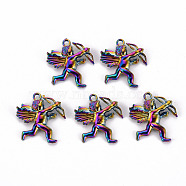 Alloy Pendants, Cadmium Free & Nickel Free & Lead Free, Cupid, Rainbow Color, 26x26x3.5mm, Hole: 2mm(PALLOY-S180-103-NR)