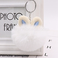 Imitation Rabbit Fur Keychain, Rabbit, White, Pendant: 7cm(PW-WG15273-01)