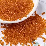 MIYUKI Round Rocailles Beads, Japanese Seed Beads, 8/0, (RR138) Transparent Orange, 8/0, 3mm, Hole: 1mm, about 422~455pcs/10g(X-SEED-G008-RR0138)