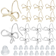 28Pcs 2 Color Bowknot Shape Brass Earring Hook, with Loops & 40Pcs Plastic Ear Nuts, Platinum & Golden, 22 Gauge, 16x15mm, Hole: 2mm, Pin: 0.6mm, 14Pcs/color(DIY-SP0001-07)