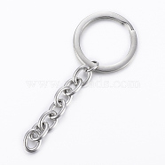 Polishing 304 Stainless Steel Split Key Rings, Keychain Clasp Findings, with Extended Chains, Stainless Steel Color, 84mm(STAS-H558-33P)