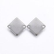201 Stainless Steel Links connectors, Rhombus, Stainless Steel Color, 12.5x12.5x0.7mm, Hole: 1.4mm(STAS-E437-09P)