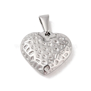 304 Stainless Steel Pendants, Textured, Heart Charm, Stainless Steel Color, 18.5x20x5.5mm, Hole: 6x3mm(STAS-R232-13P)