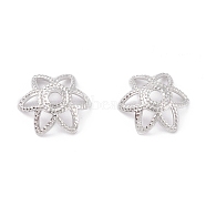 Brass 6-Petal Bead Caps, Long-Lasting Plated, Flower, Real Platinum Plated, 7x2.5mm, Hole: 1.2mm(KK-K253-20P)