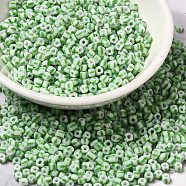8/0 Opaque Colours Seep Glass Seed Beads, Round Hole, Round with Stripe Pattern, Lime Green, 3~3.5x2~3mm, Hole: 1mm, about 450g/bag(SEED-F003-04B-06)