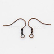 Brass Earring Hooks, Ear Wire, with Horizontal Loop, Nickel Free, Red Copper, 17mm, Hole: 1.5mm, 21 Gauge, Pin: 0.7mm(KK-Q363-RC-NF)