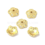 Rack Plating Brass Beads Caps, with Clear Cubic Zirconia, Long-Lasting Plated, Lead Free & Cadmium Free, Flower, Real 18K Gold Plated, 10x10x3mm, Hole: 1.6mm(KK-B088-04C-G)