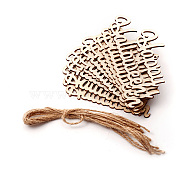 Wooden Ornaments, with Jute Twine, Halloween Hanging Decorations, for Party Gift Home Decoration, Word Happy Halloween, BurlyWood, 53.5x107x2.5mm, Hole: 2.5mm, 10pcs(WOOD-TAC0003-53A)