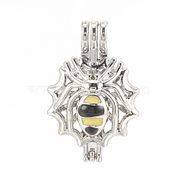 Alloy Bead Cage Pendants, with Enamel, Spider, Black, 30x19.5x13mm, Hole: 4.5x4mm; Inner Measure: 14.5mm(ENAM-S114-15A)