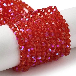 Electroplate Transparent Glass Beads Strands, Faceted, Round, Rainbow Plated, Red, 4mm, Hole: 0.7mm, about 87~93pcs/strand, 32~33cm(EGLA-A035-T4mm-L01)