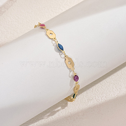 Fashionable Vintage Brass Colorful Enamel Ladies Anklets, 18K Gold Plated, Oval, 9-1/8 inch(230mm)(ME1794-1)