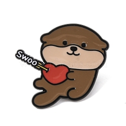 Bank Beaver with Word Swoo & Heart Shape Arrow Enamel Pins, Black Plated Alloy Badge for Backpack Clothes, Saddle Brown, 28x31mm(JEWB-K019-02B-EB)