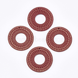 Resin Pendants, Imitation Woven Rattan Pattern, Donut/Pi Disc, Brown, 38x4mm, Hole: 1.2mm(X-RESI-S378-09F)
